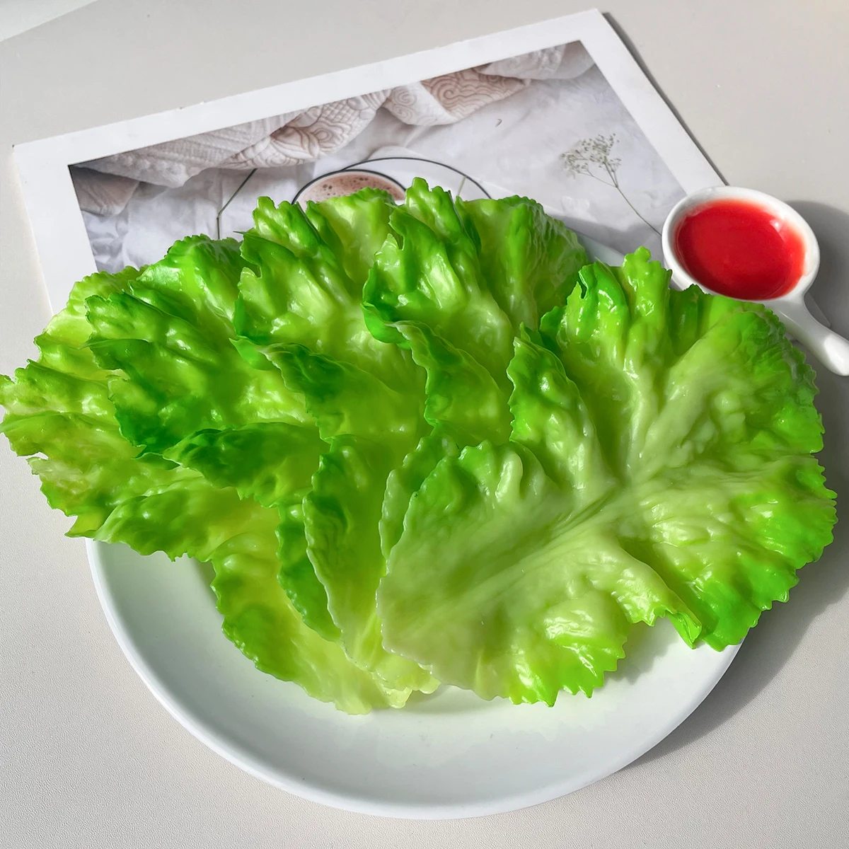 Faux Lettuce Leaves, Ultra-Realistic Artificial Vegetable Fake Lettuce for Buffet Display Salad Decoration, Restaurant Ornament - view 6