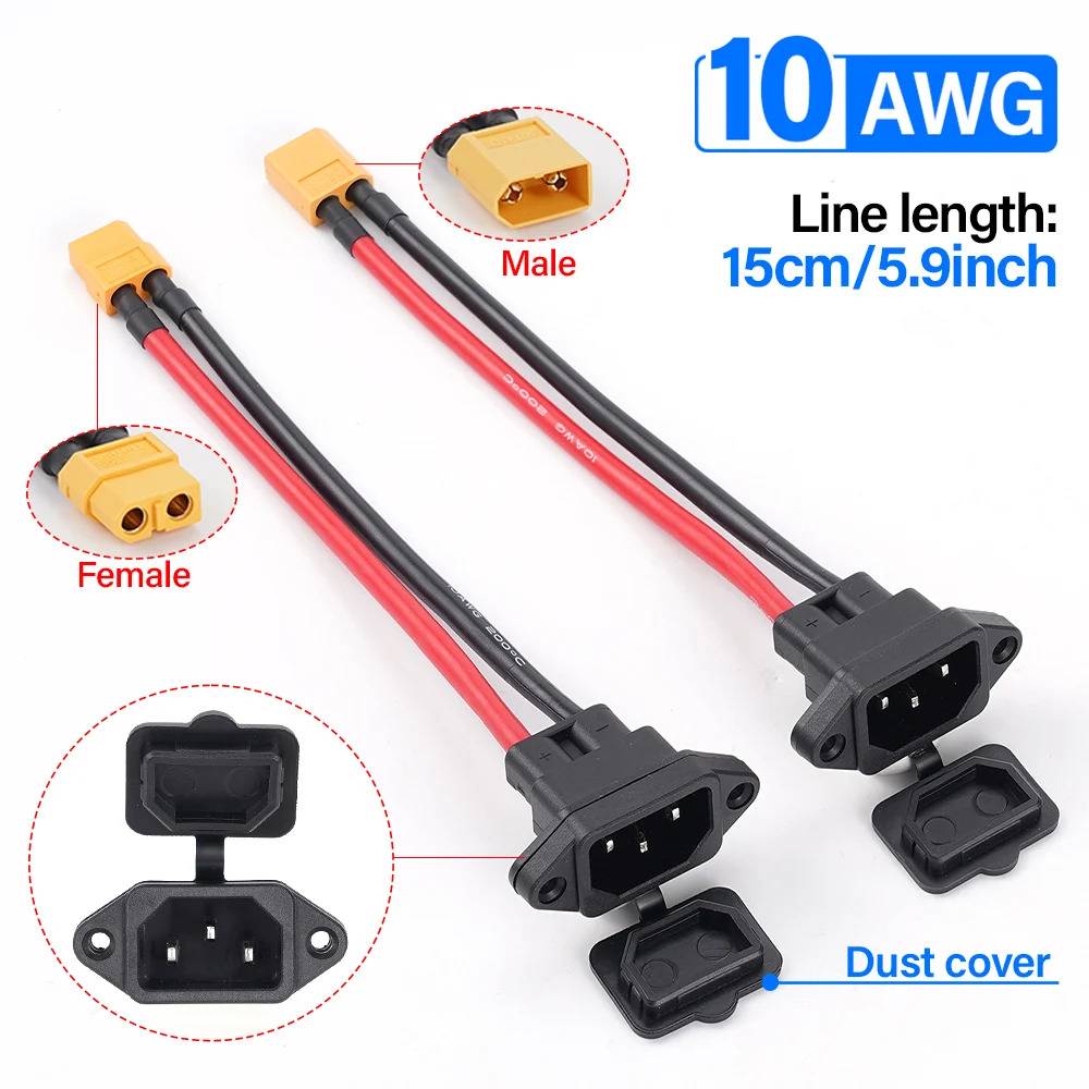 A Pair 15cm XT60 3pin Power Socket Male Female XT60 10AWG Battery Car Charging Wire Connector New Energy E-bike Charging Cable