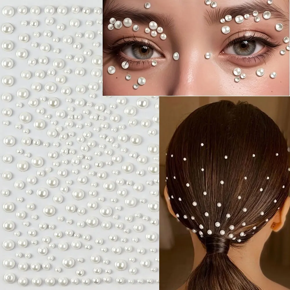 1/3/5Pcs Pearl Face Stickers Self-Adhesive White Pearl Rhinestone Crystal Eye Gems Decor for Girls DIY Face Jewelry Decorations