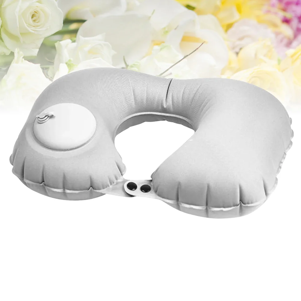 2PCS U Shape Neck Pillow Press Type Automatic Inflator Neck Pillow Comfortable Portable Travel Pillow for Airplane Bus (Grey, 46