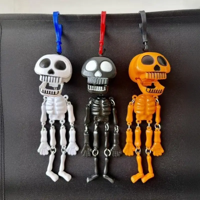 Skelett-Schlüsselanhänger mit Zugschnur, lustiger Neuartiger Plastik-Taschenanhänger, langlebiger Rucksack-Anhänger für Halloween-Party-Geschenke – Detail 1