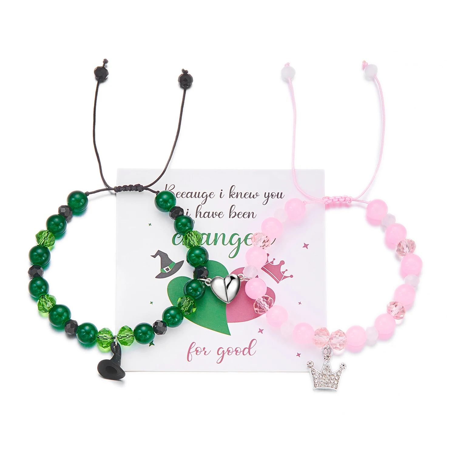2 Stück Zauberstab-Hutkrone, passende Armbänder für Frauen, süße rosa grüne Perlen, handgefertigtes Stretch-Armband, BFF-Schmuck, Geschenke – Detail 7
