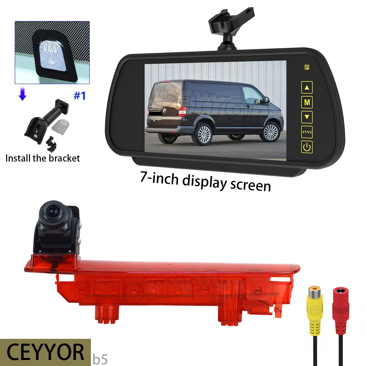 

1AHD, brake lights, camera, rear view, high definition, night vision, 7-inch display kit, suitable for Volkswagen T5/T6 models