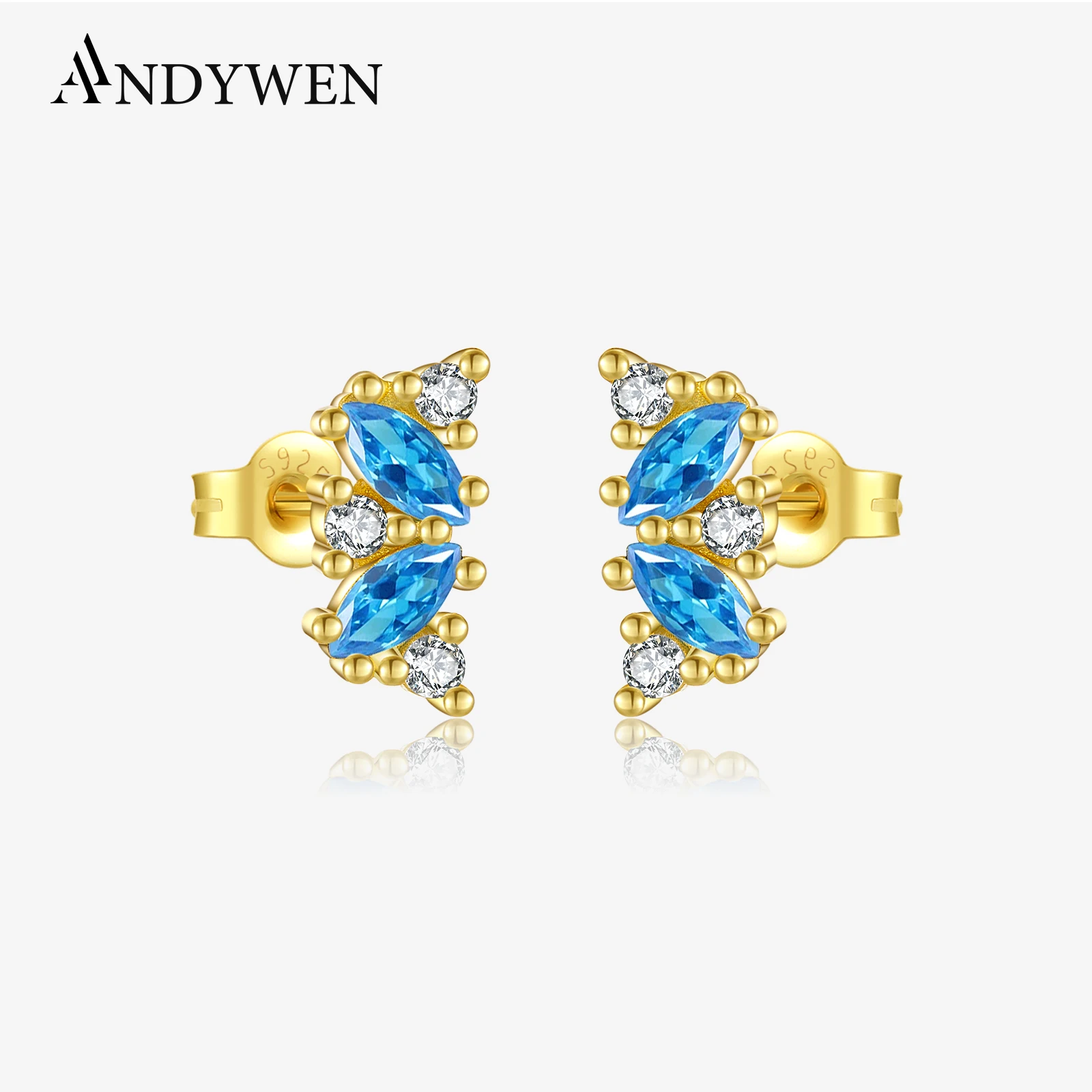 

ANDYWEN Women 925 Sterling Silver Marquise Blue Zircon Circle CZ Stud Earring 2024 New Luxury Engagement Fine Jewelry Gift