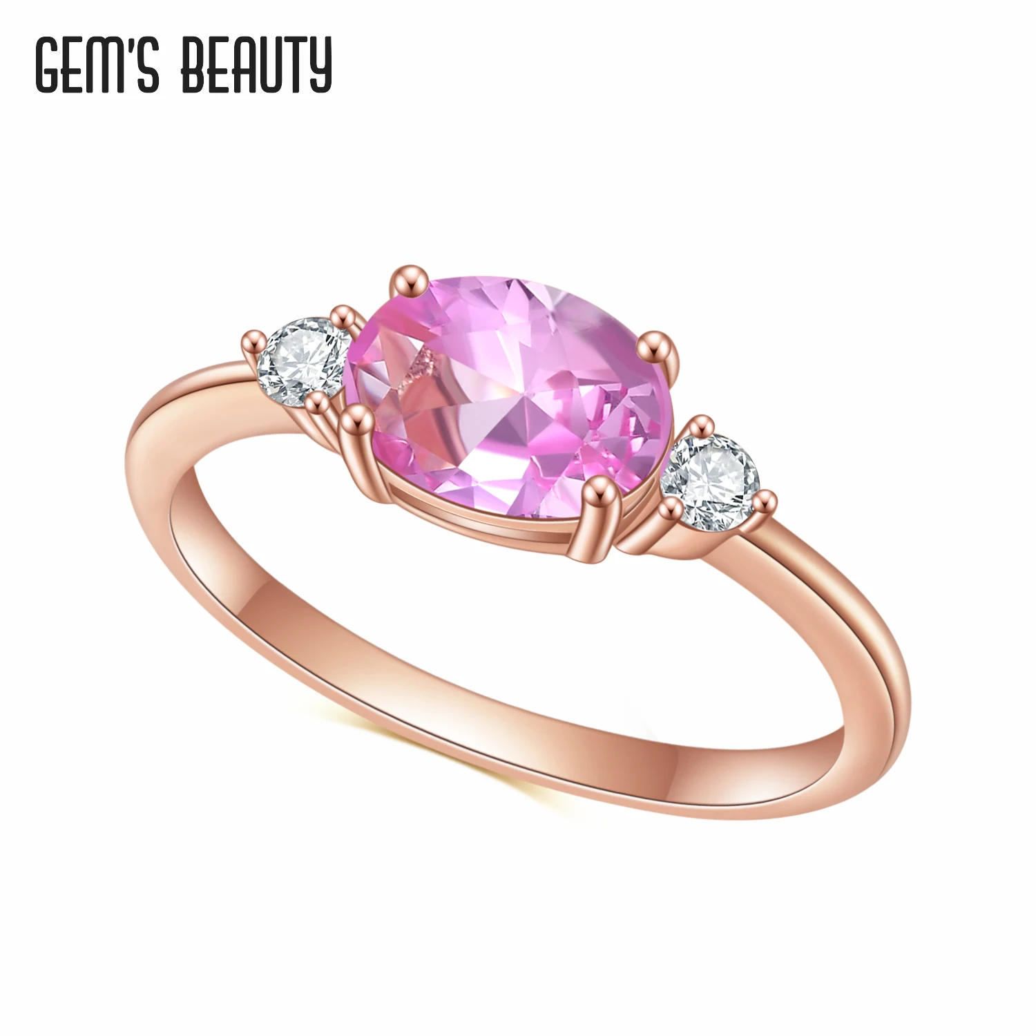 Gem\'s Beauty 14K Rose Gold Lab Pink Sapphire Rings 925 Sterling Silver Engagement Proposal Wedding Band Ring For Women Gift
