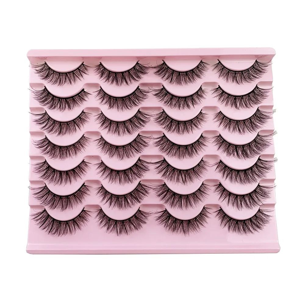 14ペア キャットアイまつげ フェイクミンクまつげ ナチュラルロング マンガまつげ ウィングエンド アイエロンゲイテッドまつげ つけまつげ メイクアップ