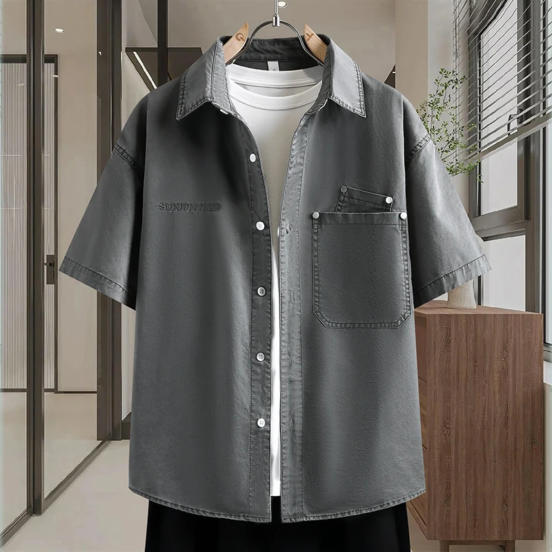 2026 model summer men's all-cotton short-sleeved shirt trendy loose-fit jacket