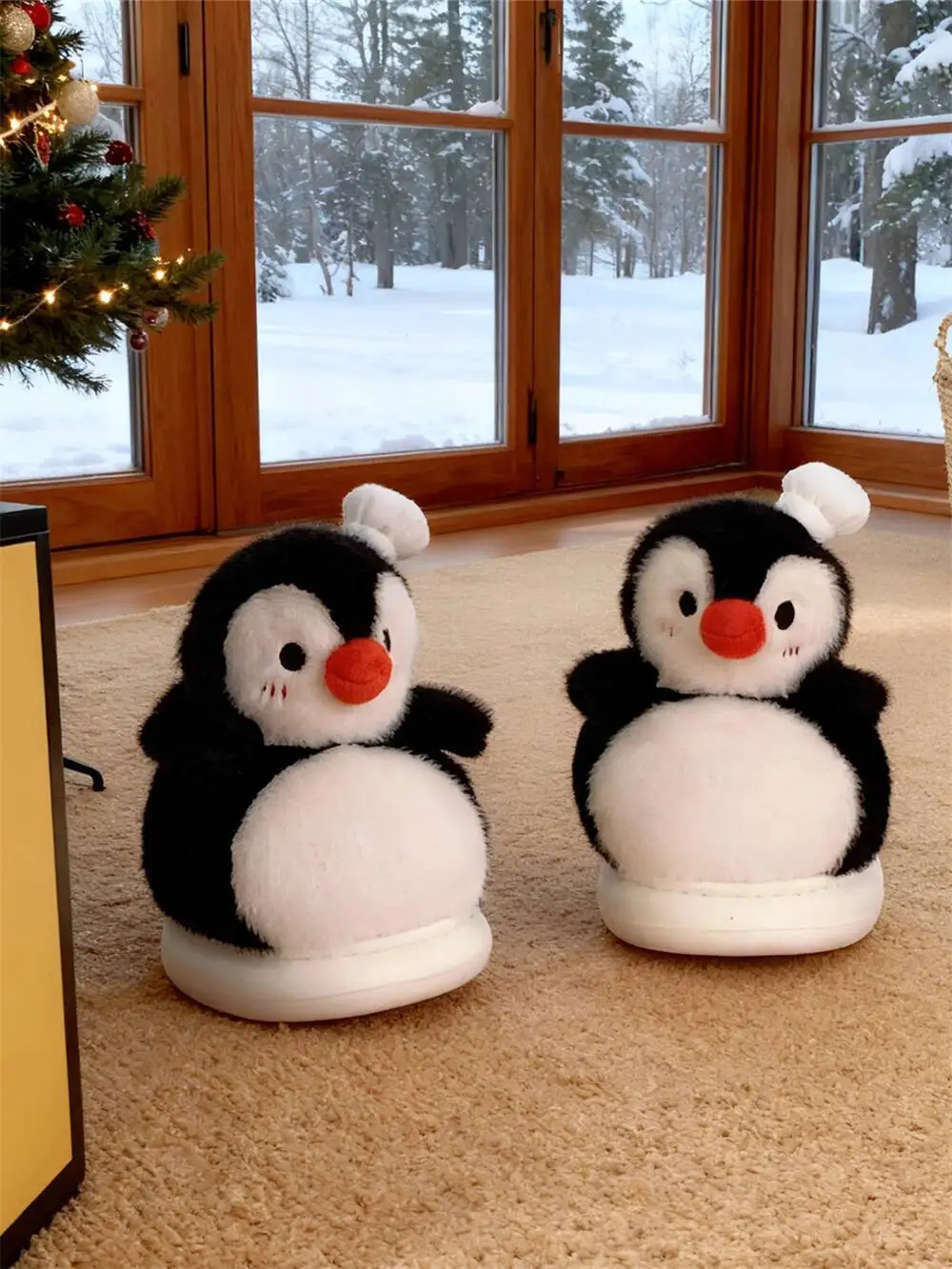 

Women Home Slippers 2025 Winter Cute Penguin Plush Slippers Women's Warm Non Slip Indoor Household Slippers