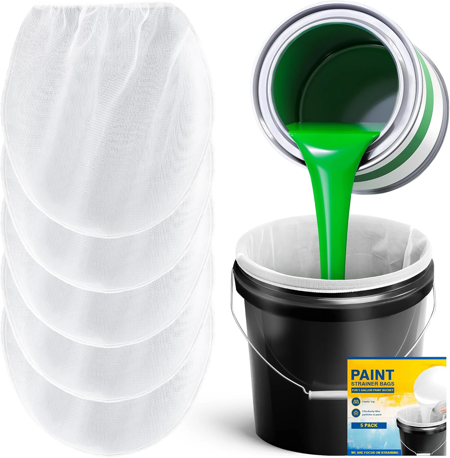 5 Gallon Paint Filter Strainer Mesh - 10 Pieces Disposal Elastic Top Bucket Strainer, Paint Strainer Bag White Nylon Mesh Filter