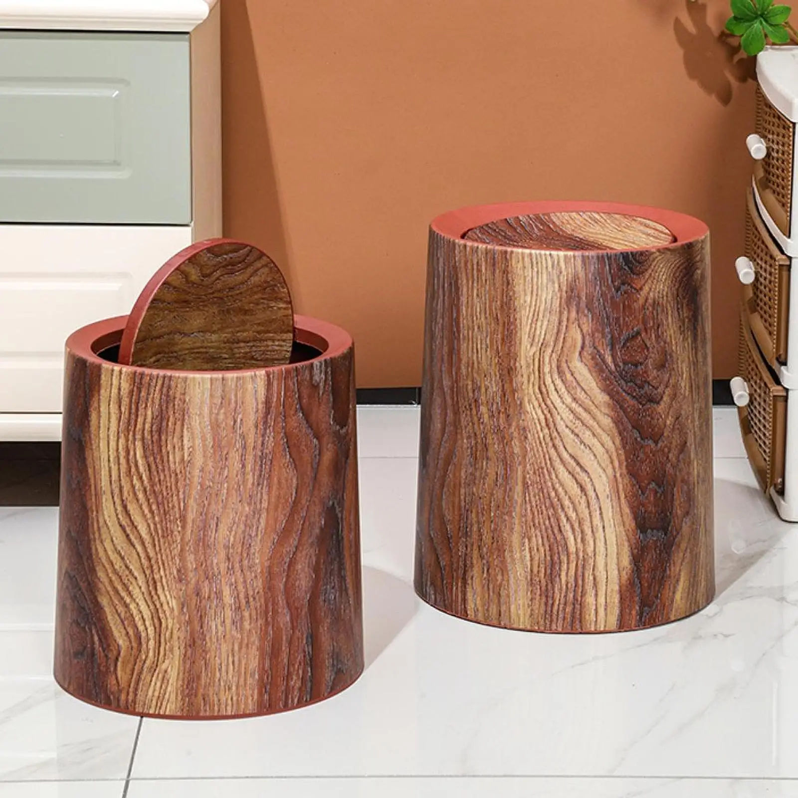 

Imitation Wood Trash Can Garbage Container Bin Multipurpose Trash Bin Compact