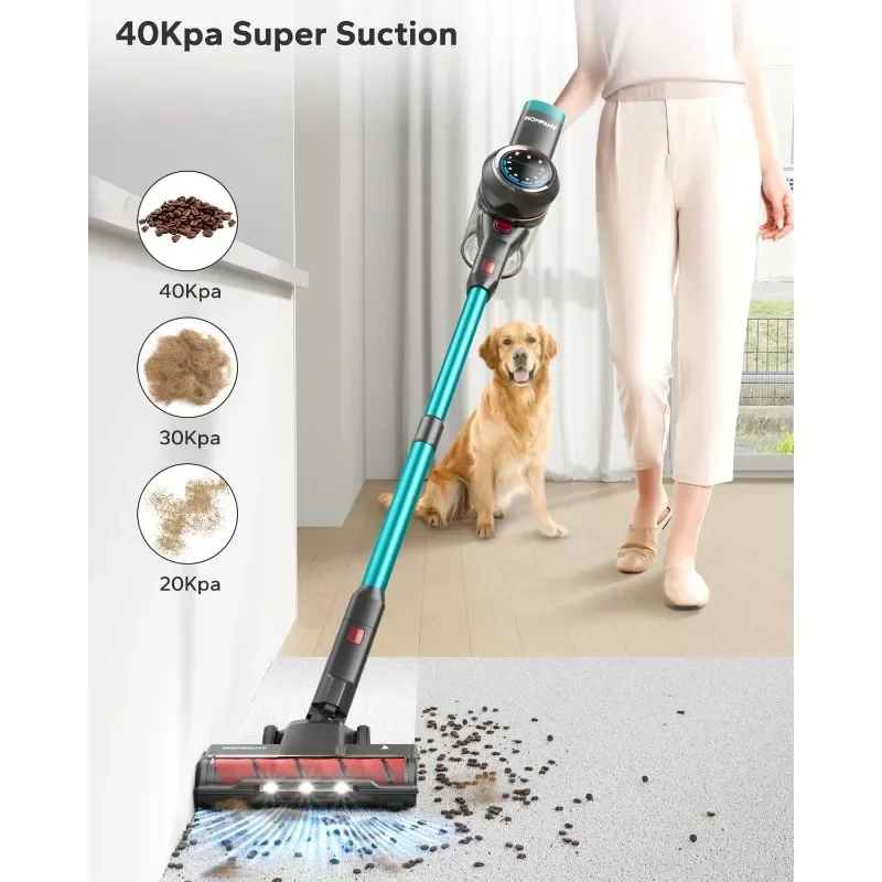 HOMPANY Cordless Vacuum Cleaner, 500W/40Kpa Stick Vacuum with Self-Standing, Max 60 Mins Runtime, Vacuum Cleaner for Home