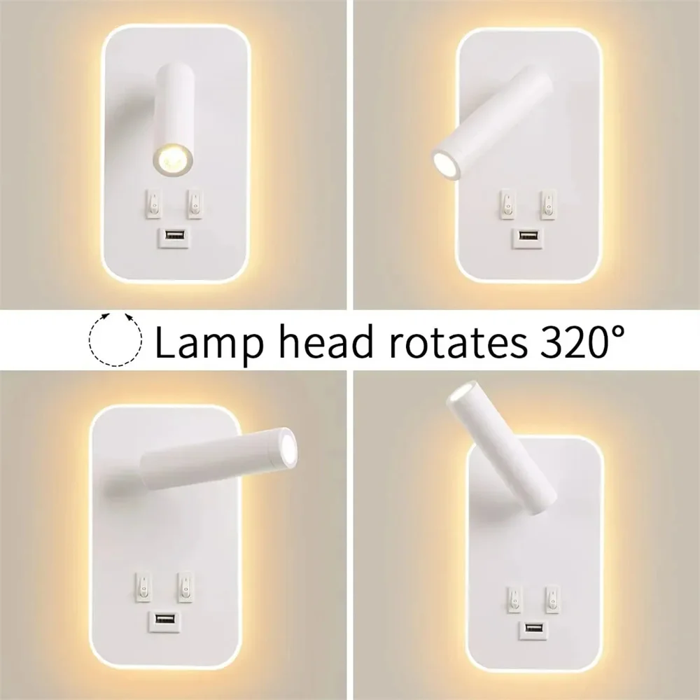 مصباح حائط LED وإضاءة قراءة، شمعدانات جدارية متعددة الوظائف مع منفذ USB، مصباح حائط LED مع ضوء ليلي بجانب السرير لغرفة النوم