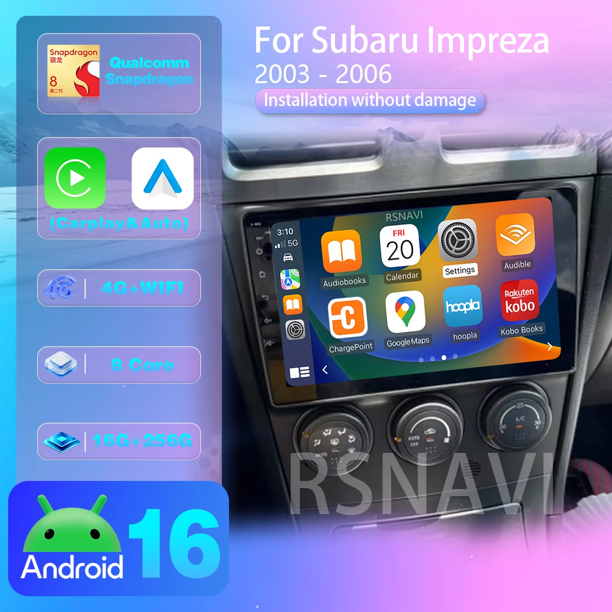 Qualcomm Android 16 für Subaru Impreza GD GG 2002 - 2007 Autoradio Stereo Carplay Auto 360 Kamera App-Steuerung Plug and Play