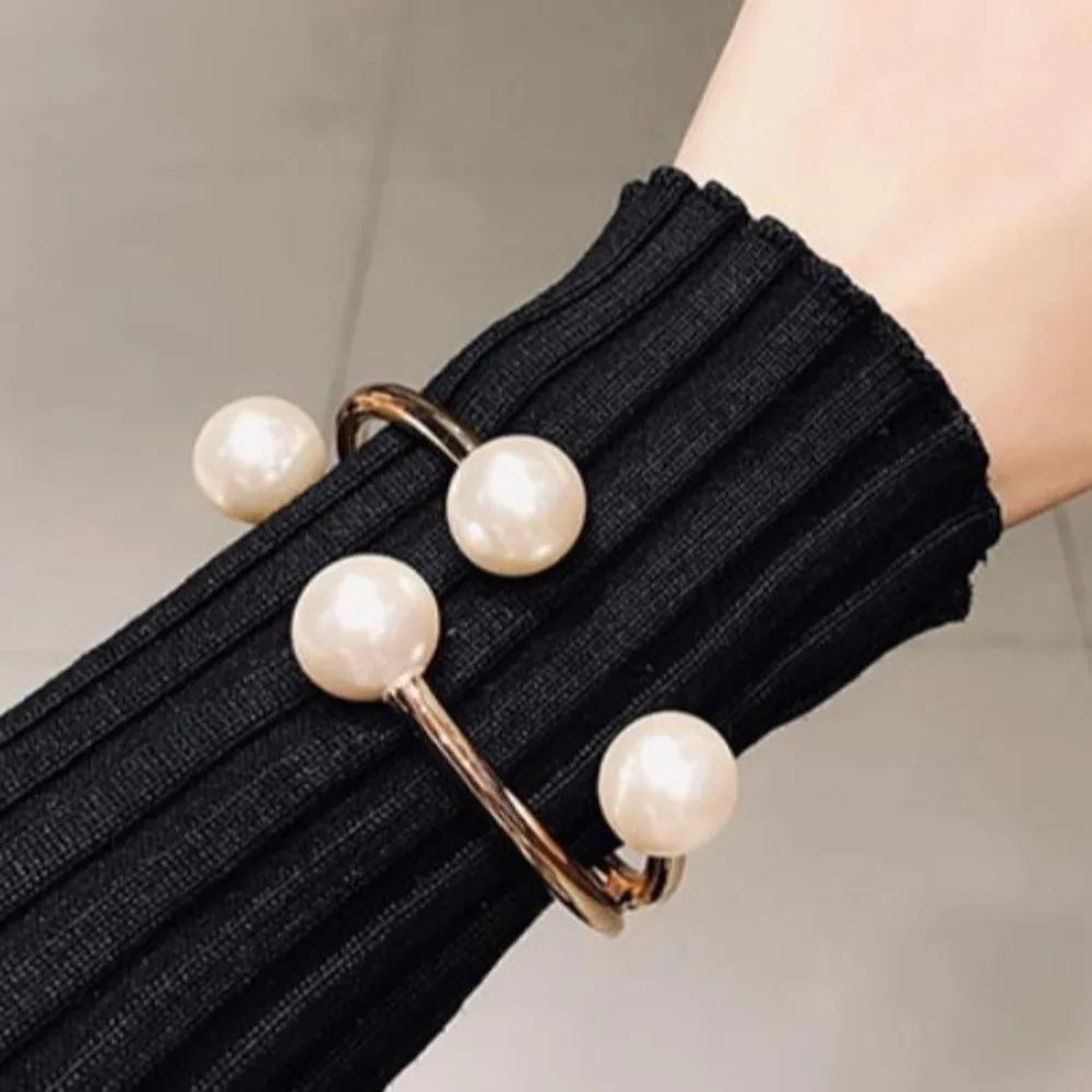 Punk Metal Wide Cuff Bangles Gold Decoration Pearl Geometric Bracelet Accessories Jewelry Curtain Buckle Girls