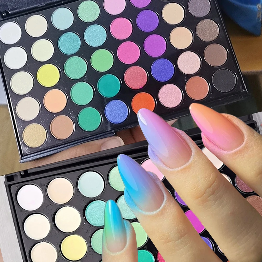 

40-цветная палитра теней для век, однотонная градиентная пудра для дизайна ногтей - высокопигментированная мерцающая палитра для макияжа, матовые украшения для ногтей