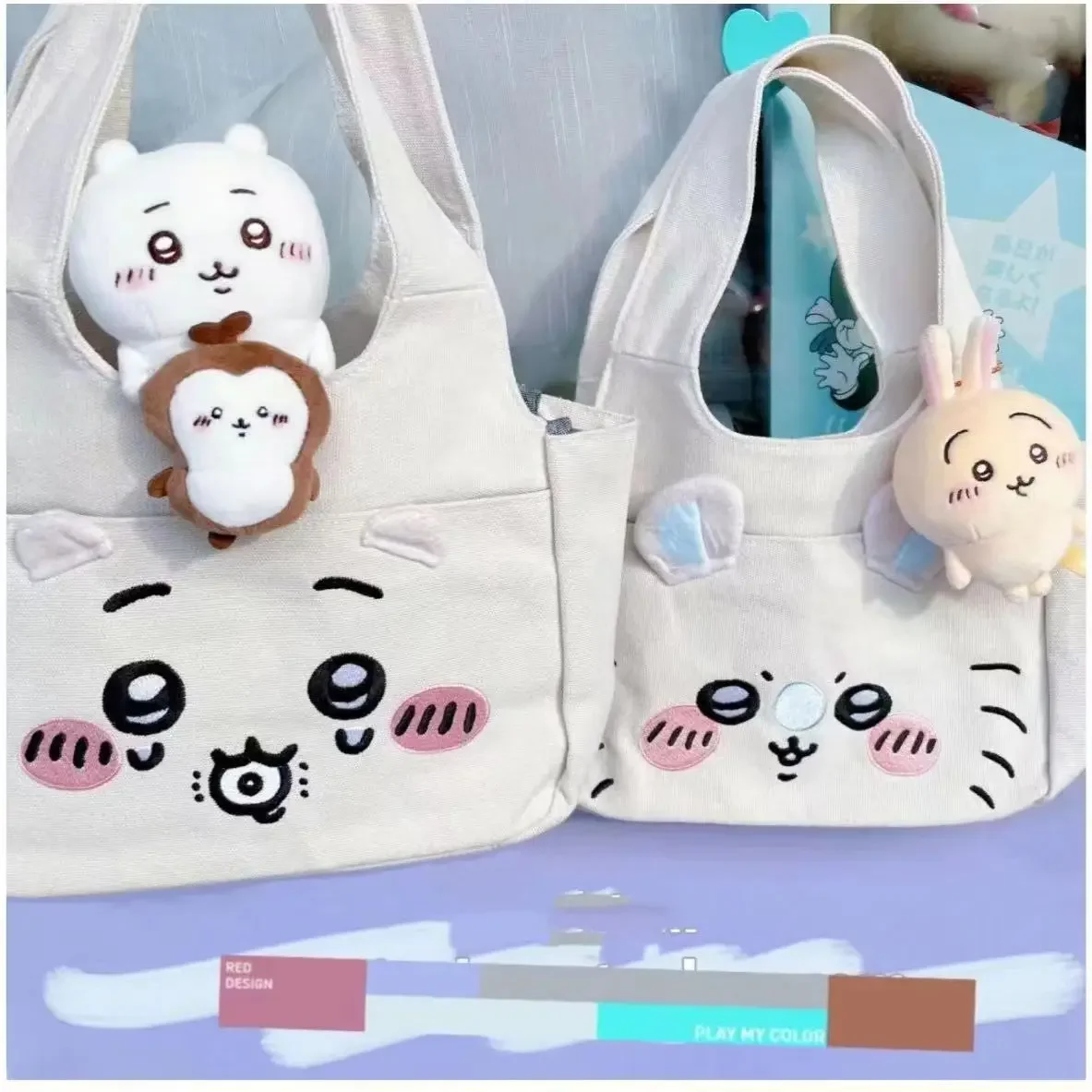 

Kawaii Canvas Bag Japanese New Anime 치이카와 Handbag Large Capacity Embroidery Bento Bags Handbag Fashion Nagano Cartoon