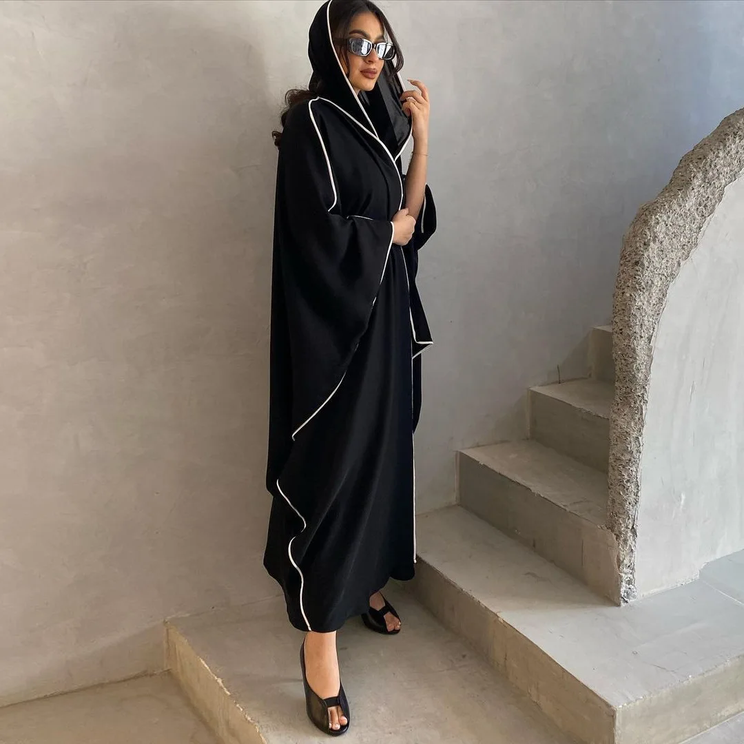 Classic Black Open Abaya Hijab Dress Kimono Coat Outwear Women Long Sleeve Arabic Muslim Dubai Moroccan Caftan Kaftan Robe Saudi