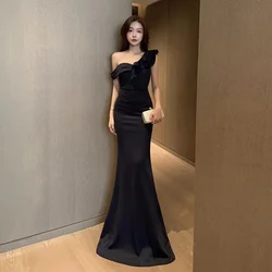 Elegant Hostess Gown Luxury Tailored Fish Tail Bodycon Floor Length Dress Ball Ladylike  Dress Polyester Fiber High Waist