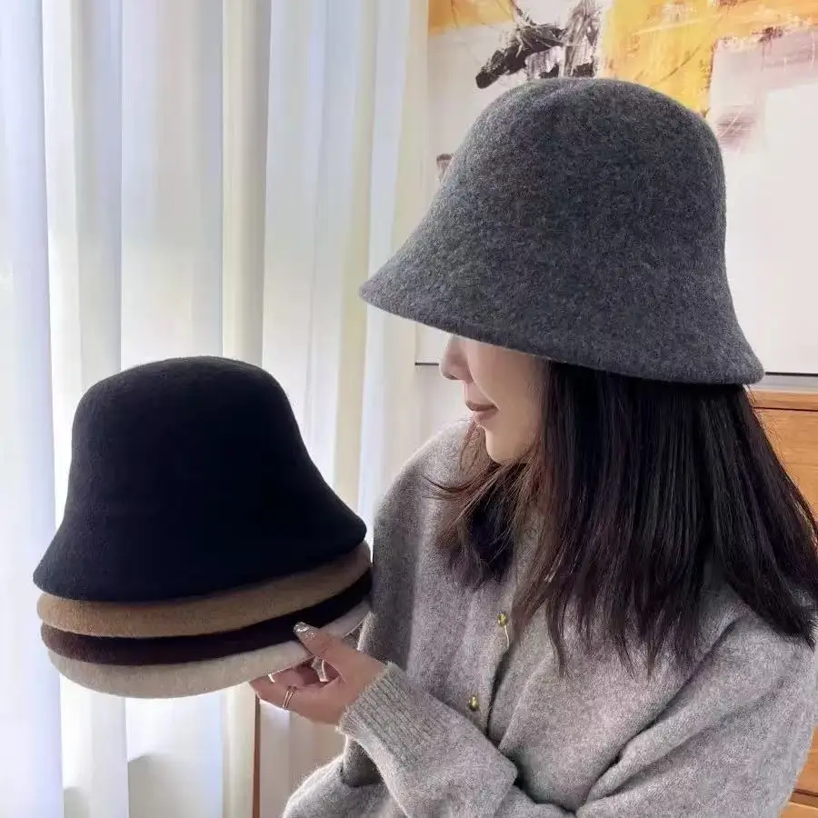 Unisex koreanischer Fischerhut aus Wolle, hochwertiger, warmer Winter-Mode-Bucket-Hat für Erwachsene