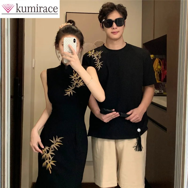 

2026 Summer High-end Couple's Clothing, Summer New Chinese Style Improved Cheongsam Dress Chinese Styleparty Dressesblack Dress