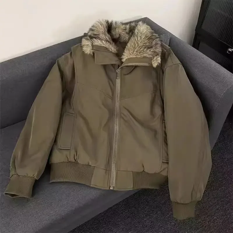 

Minimalist Solid-Color Zipper Cotton Jacket Fashionable High-Street Lapel Zipper Jacket Harajuku-style Collared Jacket