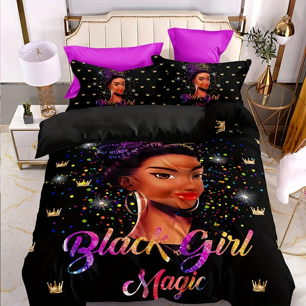 

3pcs African American Girl Duvet Cover Set - Soft and Cozy Bedding for Bedroom and Guest Room (1pc Duvet Cover + 2pc Pillowcase)