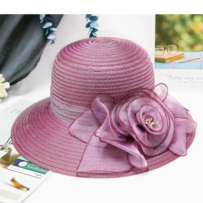 Bucket hat  summer new Organza flower breathable basin hat Sun Protection sunscreen Hat For Women Beach Hat  Flanging cap