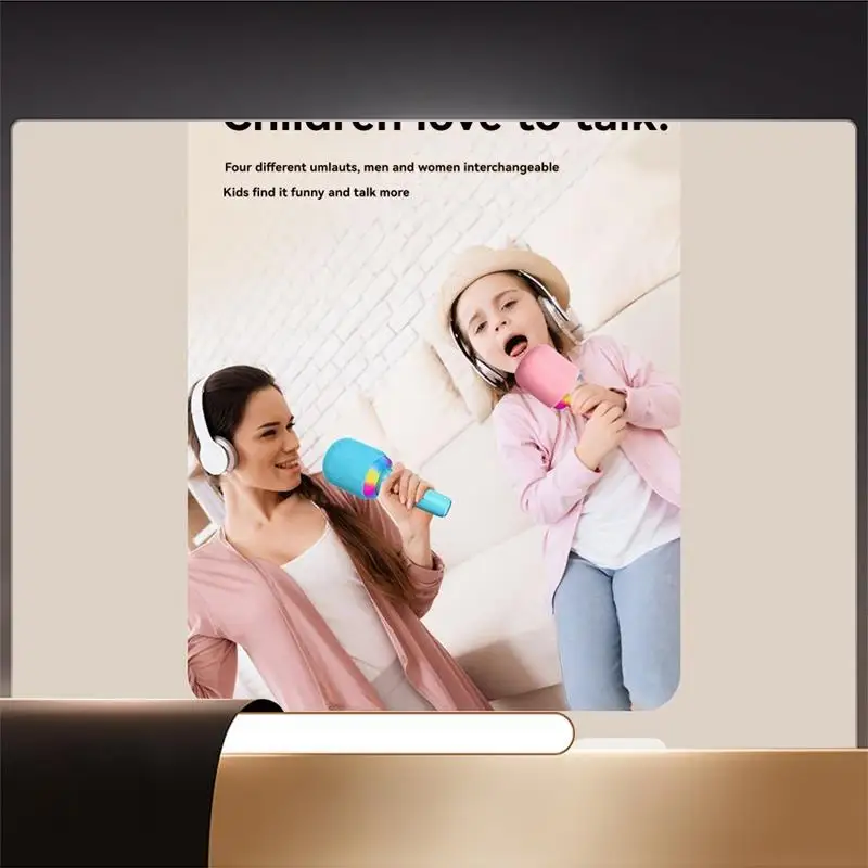 

Karaoke Microphone Speaker Portable Handheld Karaoke Microphone Noise Reduction LED Lights Wireless BT Microphone For Home Pink-