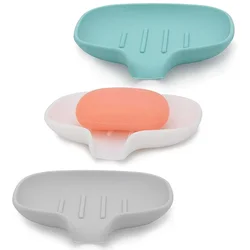 kitchen soap tray Silicone Soap Dish Holder Self Draining Non-slip Soap Tray Bathroom Kitchen Draining Rack Dish Storage Tray