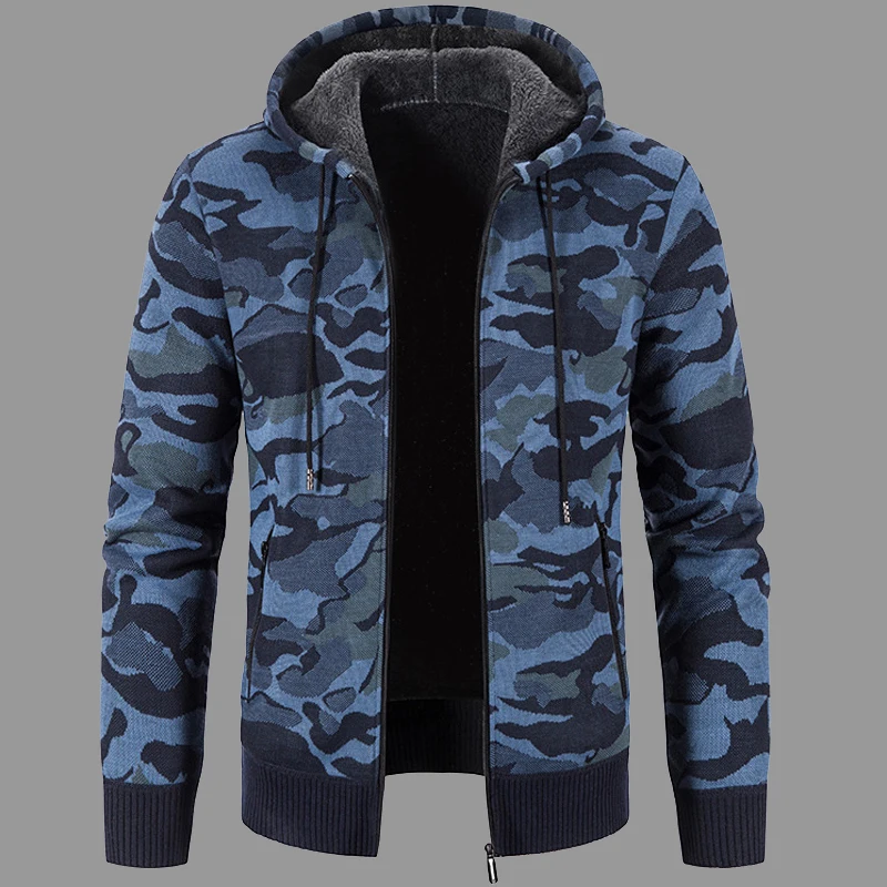 

Men's Winter Thick Warm Camouflage Cardigan Sweatercoat Hooded Jacket Male Autumn Slim Fit Hood Outwear Sweater Coat Clothing