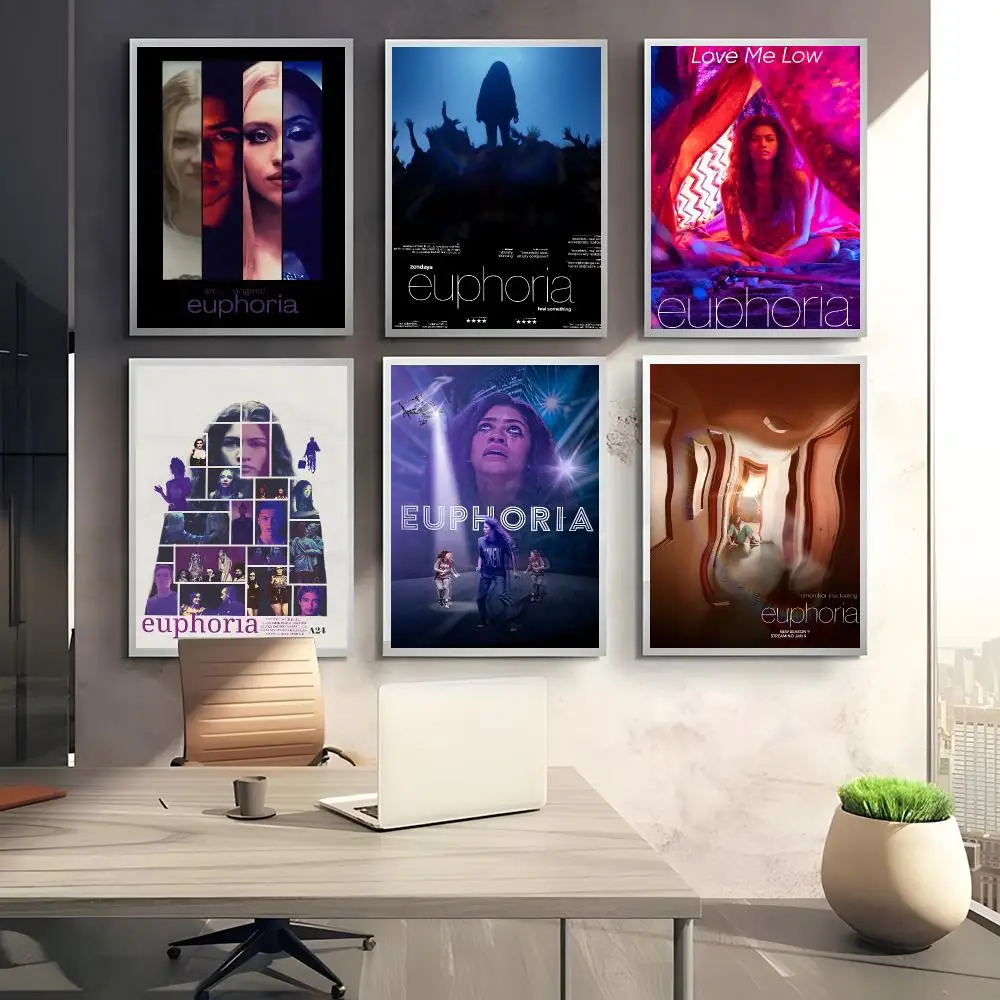 Trending TV Series Euphoria Poster Self-adhesive Painting Wall Art Paper Home Decor for Bedroom Living Room Cafe