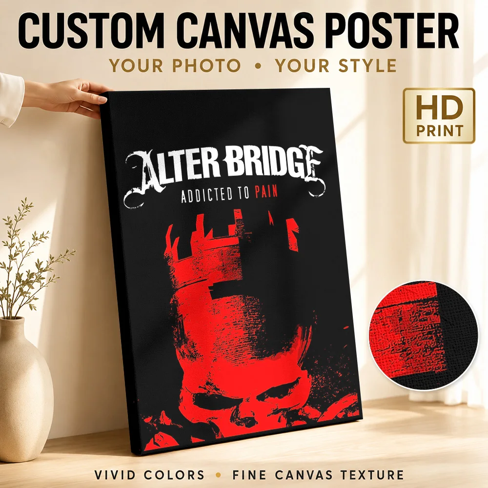 Alter Bridge Addicted To Pain Canvas Poster Customized Photo Illustrated Wall Art For Home Recording Studio, Music Lover Gift