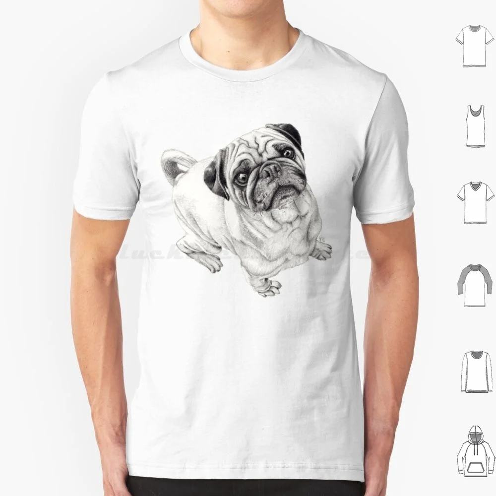 Seymour T Shirt Big Size 100% Cotton Pug Dog Pup Puppy Canine Dogportrait Beththompson Sketch Graphite Pencil Bw Blackandwhite