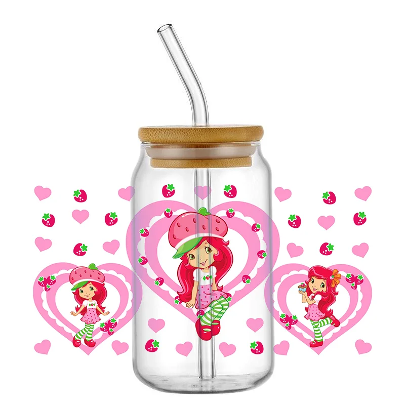 wholesale easy peel waterproof strawberry anime cartoon glass coffee mug transfers uvdtf crystal stickers 16oz uv dtf cup wraps