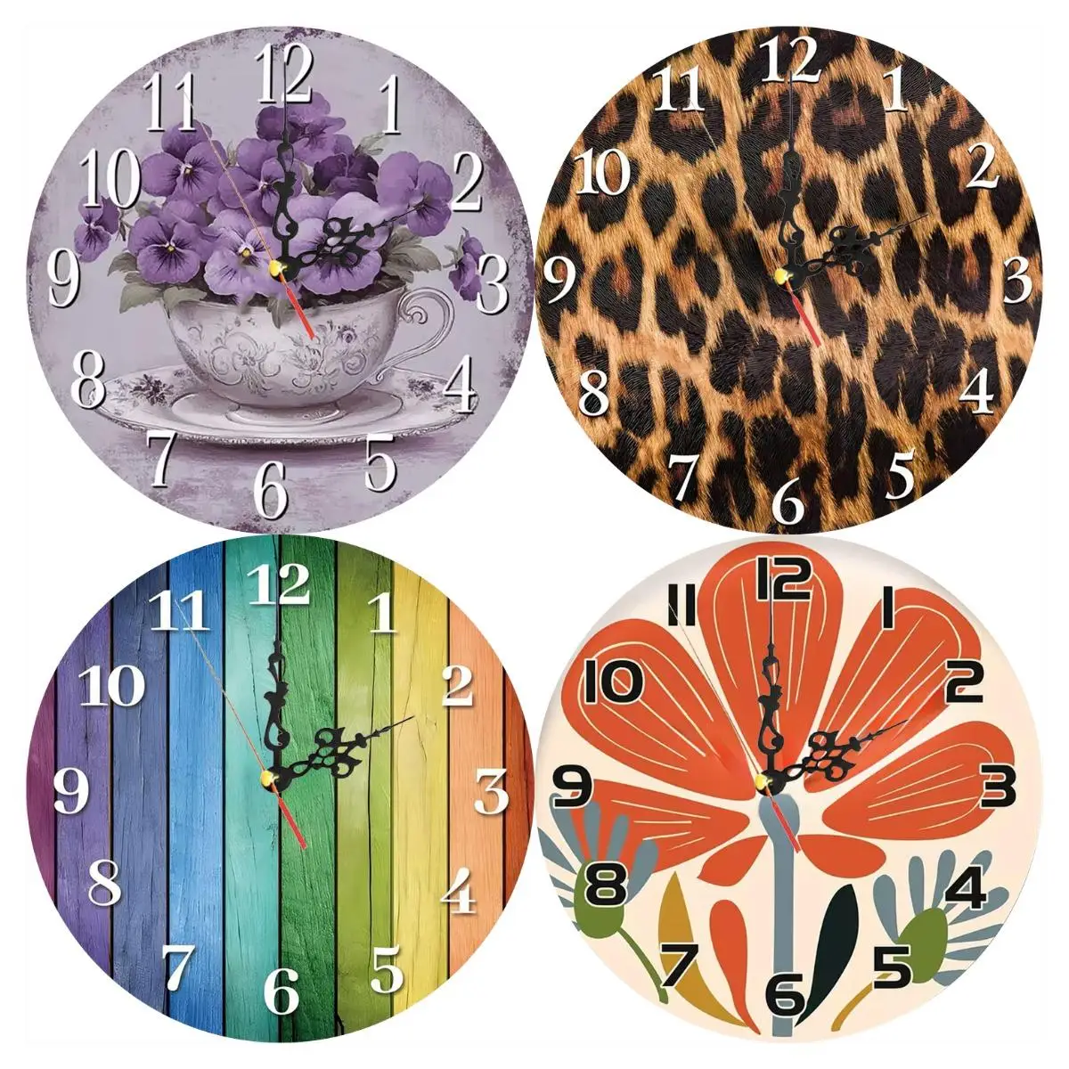 Silent Wooden Round Wall Clock, Non-Ticking Decor Wall Watch for Home Bedroom Living Room, AA Battery Not Included