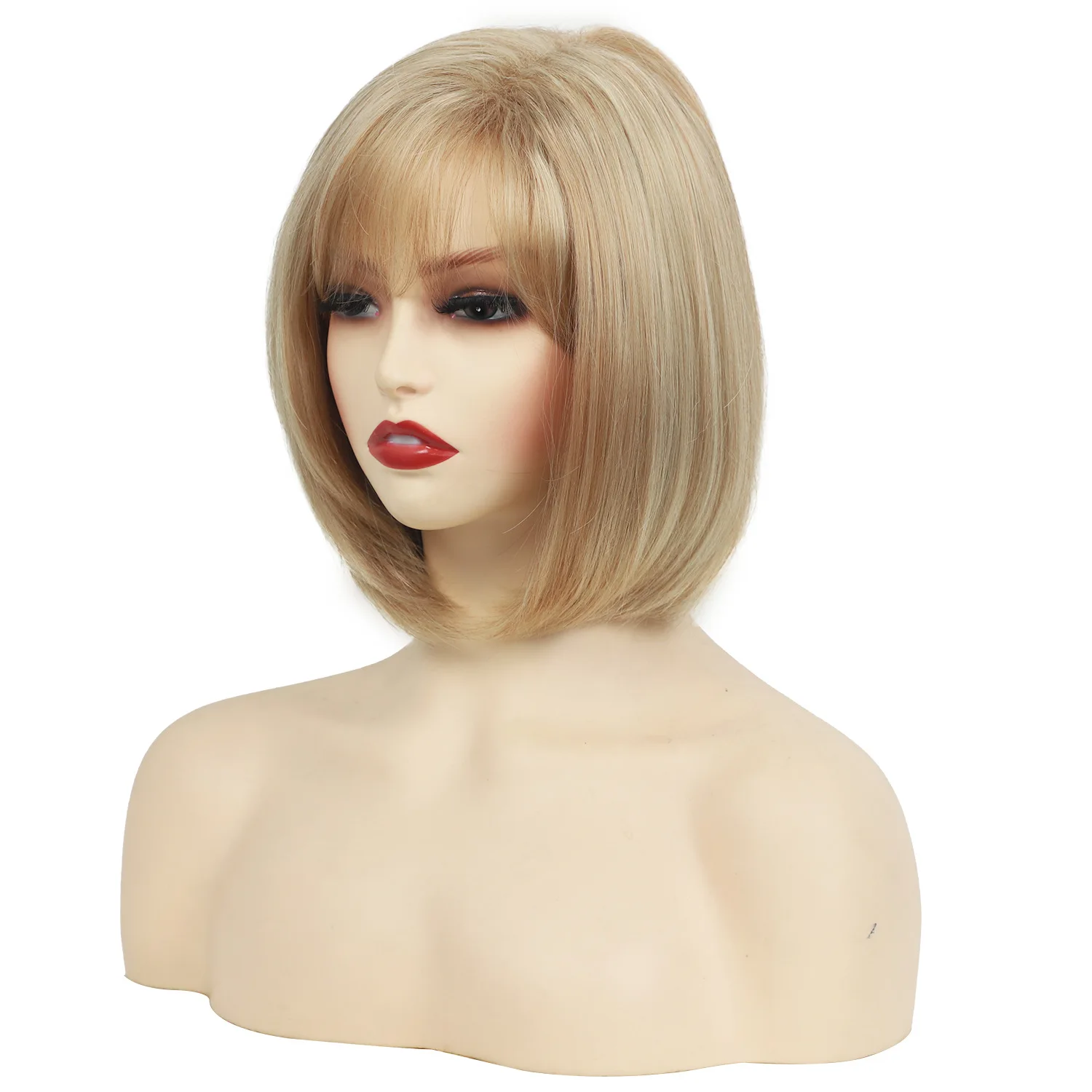 Synthetic Blonde Wigs Straight Short Bob Cut with Bangs Wig for White Women Daily Party Cosplay Heat Resistant Hair