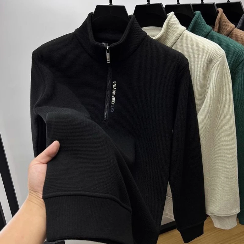 

Мужской трикотаж, однотонный утепленный свитер на массивной полумолнии, теплый свитер, модная роскошная мужская одежда, свитер с высоким воротником