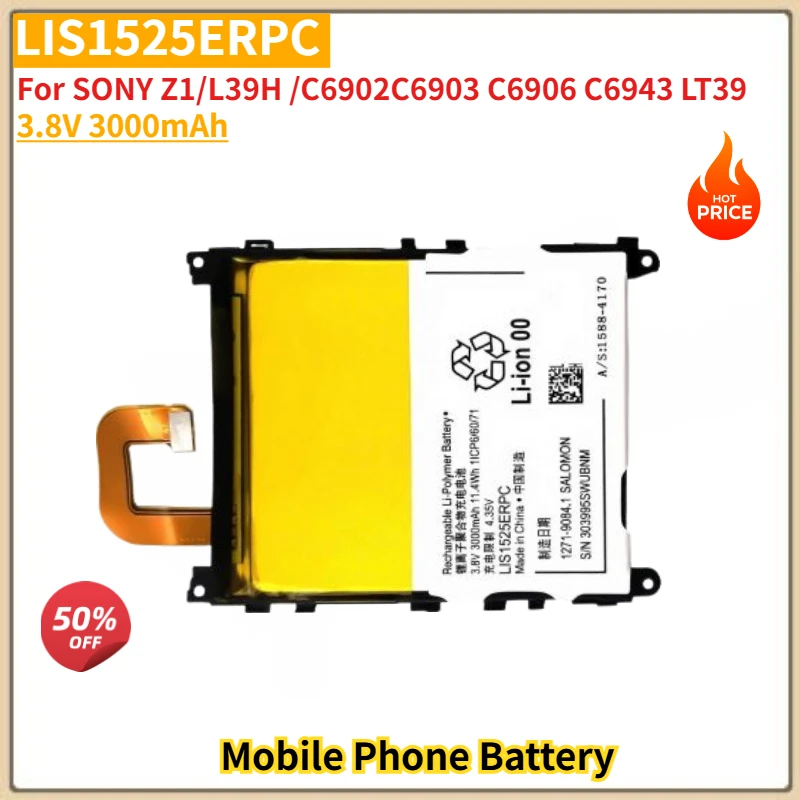 

LIS1525ERPC High Quality Phone Battery 3.8V 3000mAh For SONY Z1/L39H /C6902C6903 C6906 C6943 LT39 Brand New Replacement Battery