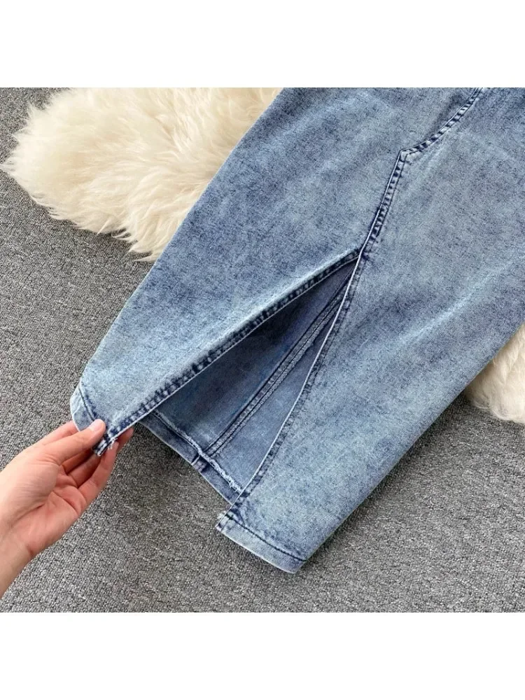 Women Two 2 Piece Set Sexy V-Neck Jeans Vest+High Waist Button-up Denim Skirts Korean Style Office Lady Sleeveless Suits Z316