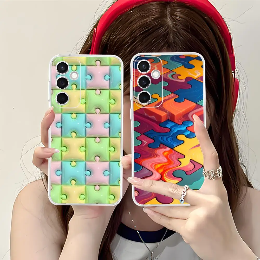 Puzzle Texture Phone Case for Samsung Galaxy S25 S24 S23 S22 S21Plus FE Ultra Soft TPU Clear Shockproof Cover