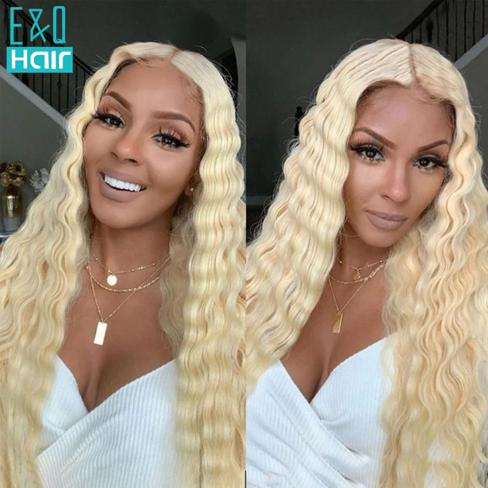 Platinum Honey Blonde Water Deep Wave Curly 13X4 Human Hair Wig 13x6 HD Transparent Lace Front Glueless Frontal Wigs Pre Pucked