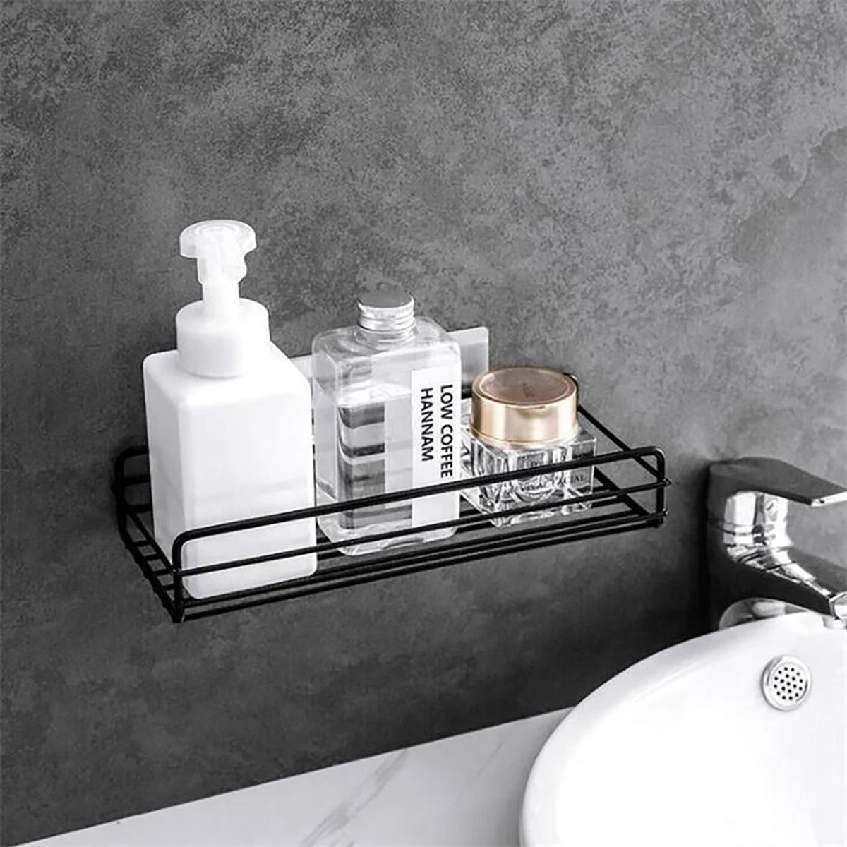 

1 pc Iron Bathroom Shelf Wall Mount No Drilling shower room Shampoo Storage Holder For Kitchen Corner Bathroom Accessories ﻿