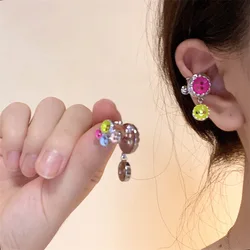 Goth Aesthetic Vintage Acrylic Bead Button Ear Cuff Earcuff Fake Piercing Earring For Women Y2K Party Jewelry Accessories Gift