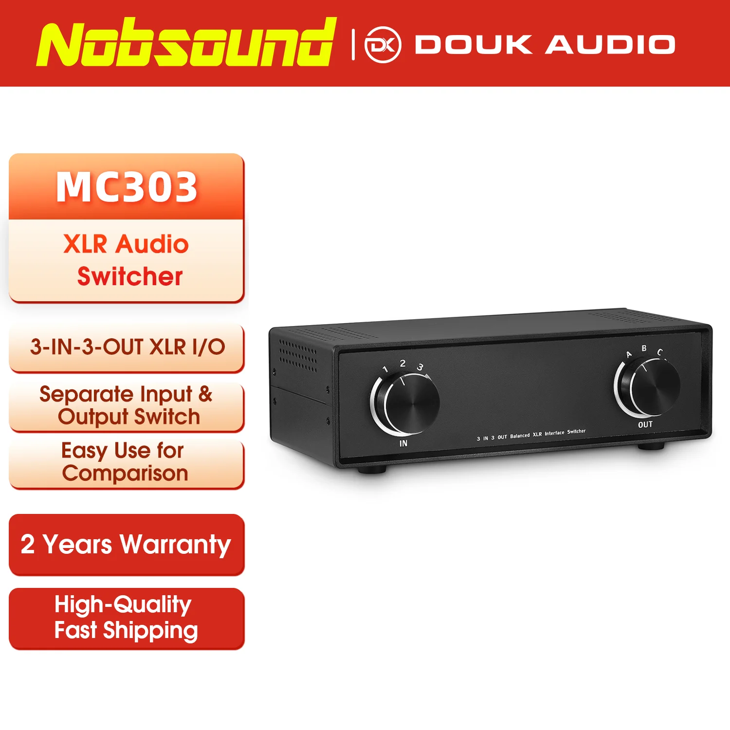 Nobsound Passive 3-IN-3-OUT Stereo XLR Balanced Audio Switcher Box Manual Selector Converter for CD Player / Preamp / Amplifier