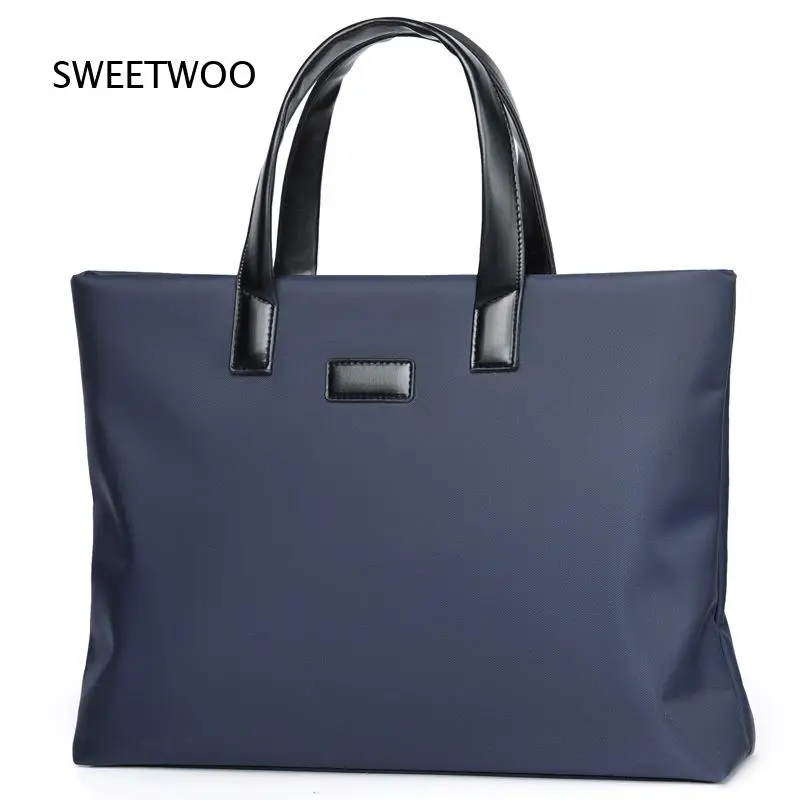 Men Black Nylon Business Briefcase Lightweight Laptop Handbag Waterproof Office Work Tote Bag