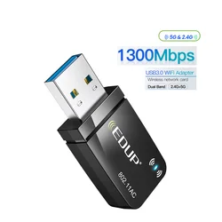 EDUP-adaptador Wifi USB 3,0 de 1300Mbps, tarjeta de red inalámbrica, Mini portátil, 5G y 2,4G, Ethernet, para PC, portátil y de escritorio