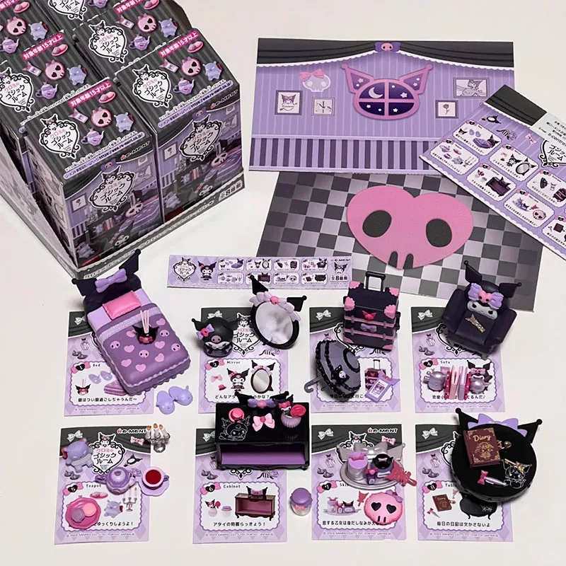 Rement Original Sanrio Kuromi Miniatur-Raum-Setup Blind Box Kawaii Micro Puppenhaus Figuren Set Desktop-Dekor Geschenkkollektion