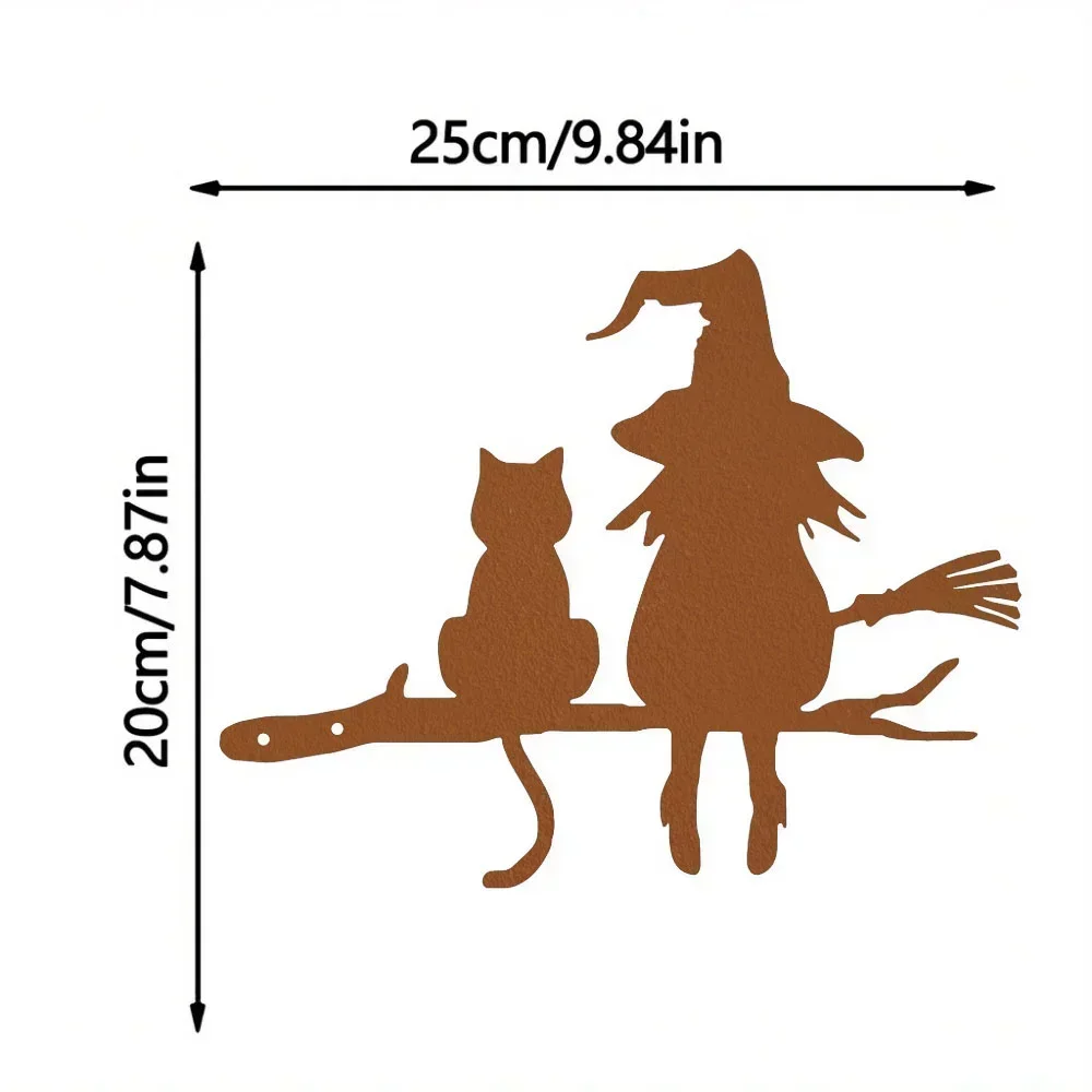 Iron Silhouette Witch & Cat Yard Art Stake - Infuse Style into Your Decor with this Cool Iron Silhouette Witch and Cat Yard Art