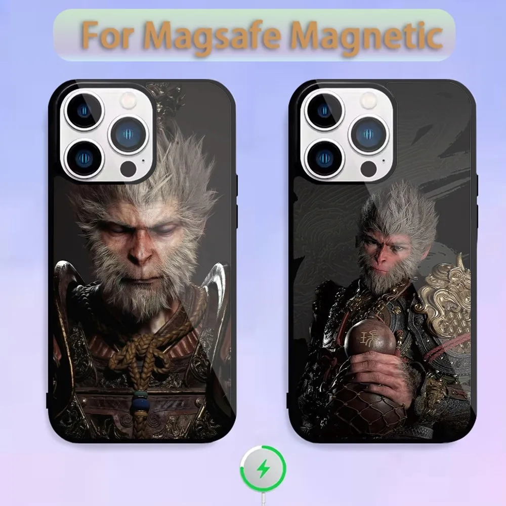 Game Black M-Myth Wukong Phone Case For Magnetic Inductive Charging iPhone 15 14 13 11 12 Max Plus Pro Mini Shell