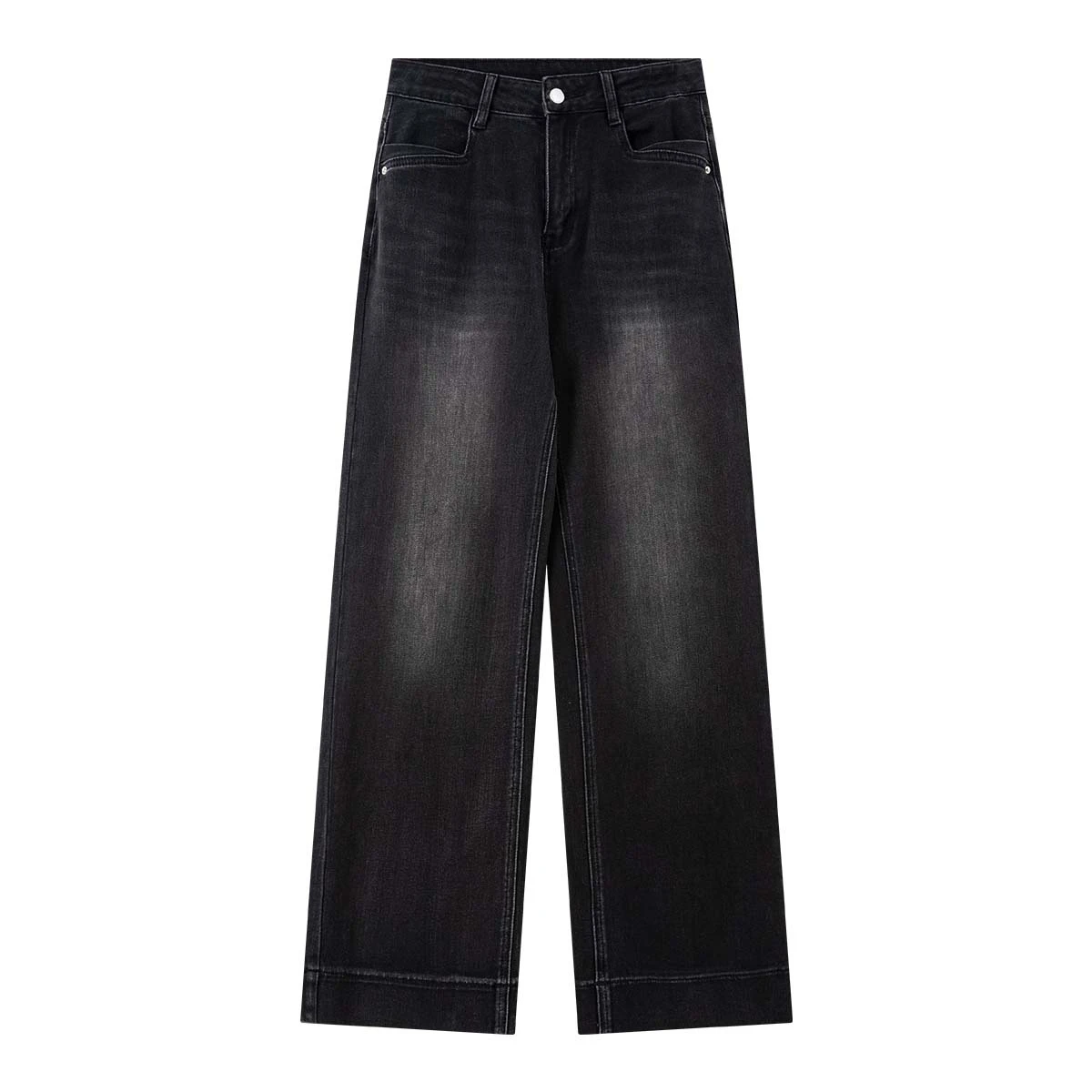 VIMLY Women's Black Pants Loose Vintage Clothing Baggy Jeans Autumn 2025 New Elegant Bleached Wash Button Trousers Ladies 75179